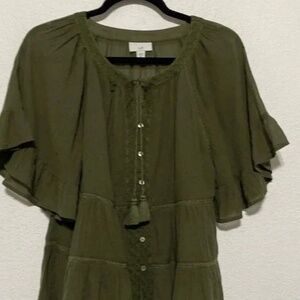 J.Jill---- Boho Peasant Blouse  Embroidered on neckline & placket